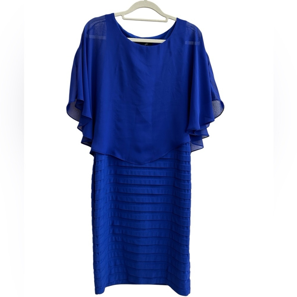 Adrianna Papell Chiffon Drape Overlay Shutter Pleat Sheath Dress, Size 2